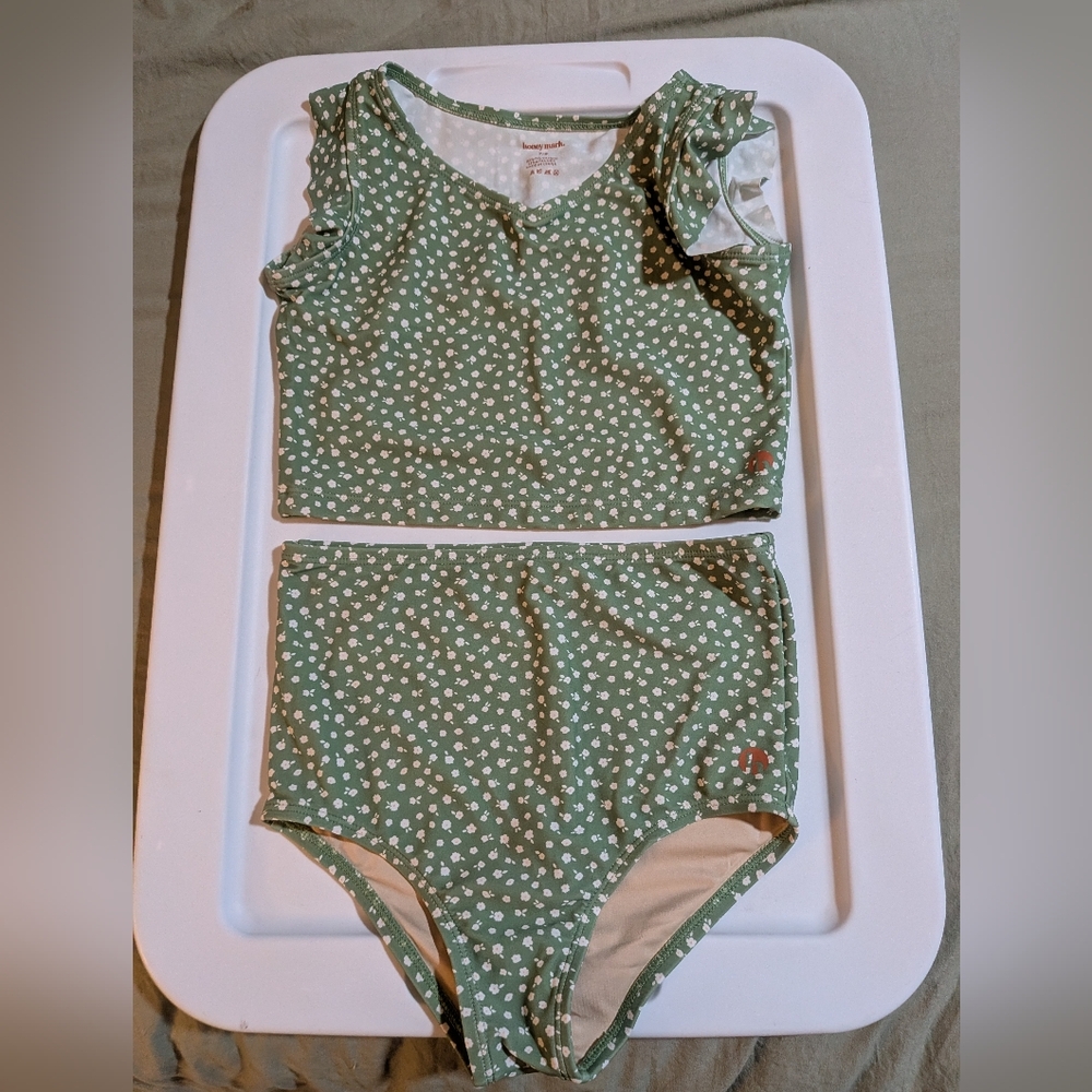 Honey Mark Green Floral Two Piece bathing Suit Size 7/8 NWOT